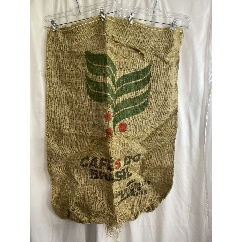 Vintage Cafes do Brasil Burlap‎ Coffee Sack Jute Bag Rustic Decor Crafting 60kg